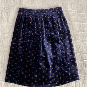 J Crew velvet skirt, navy with stars, L